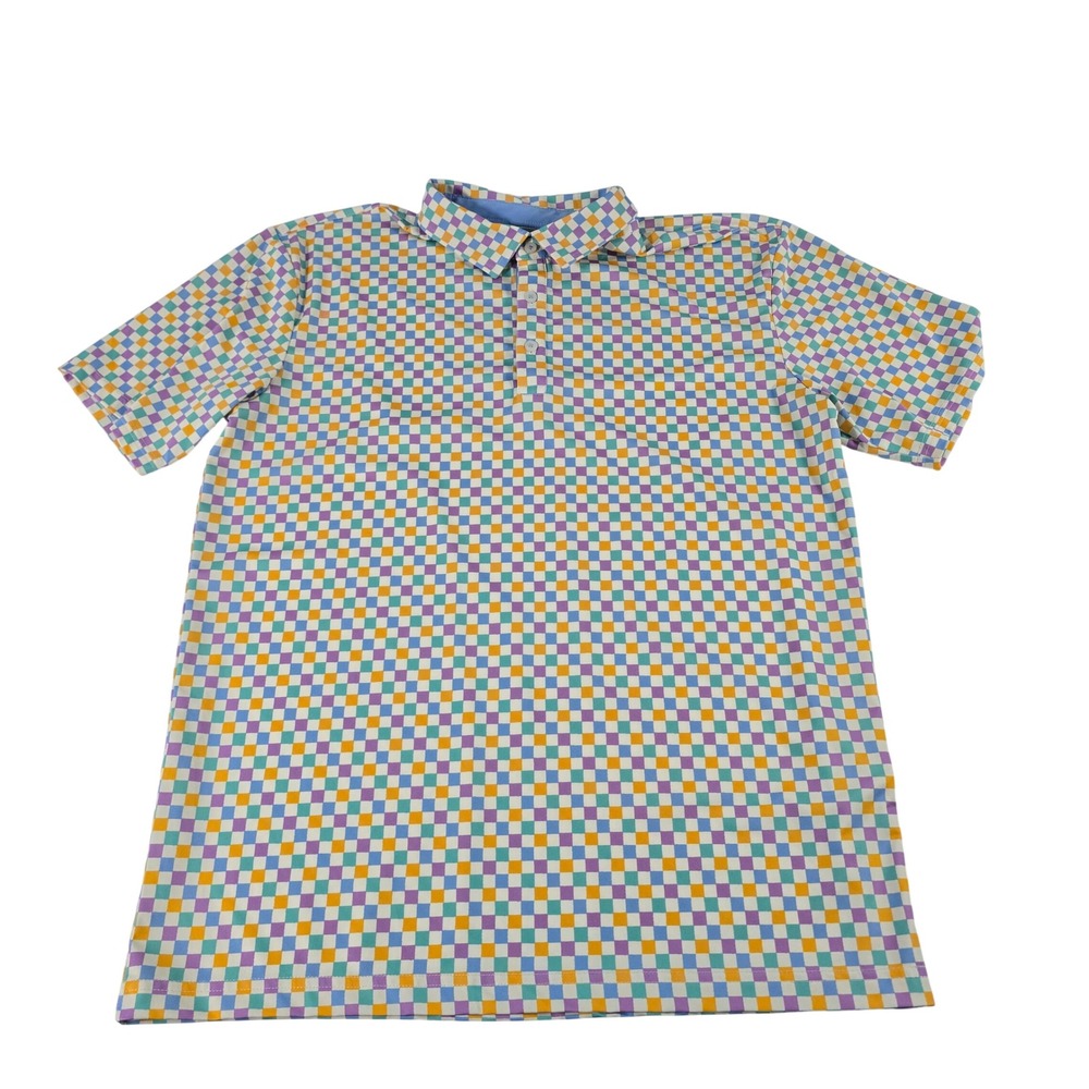 Swannies Golf Polo Shirt Mens Medium Multicolor Checkered Bamboo Repreve Stretch